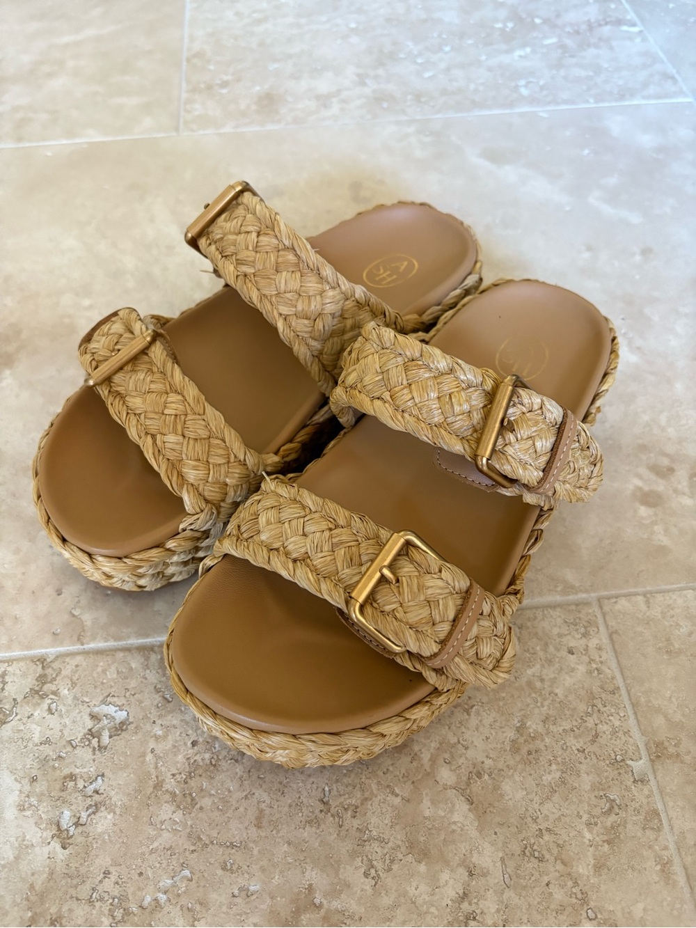 BRAND NEW: ASH Woven Raffia Platform Slide Sandals - Tan